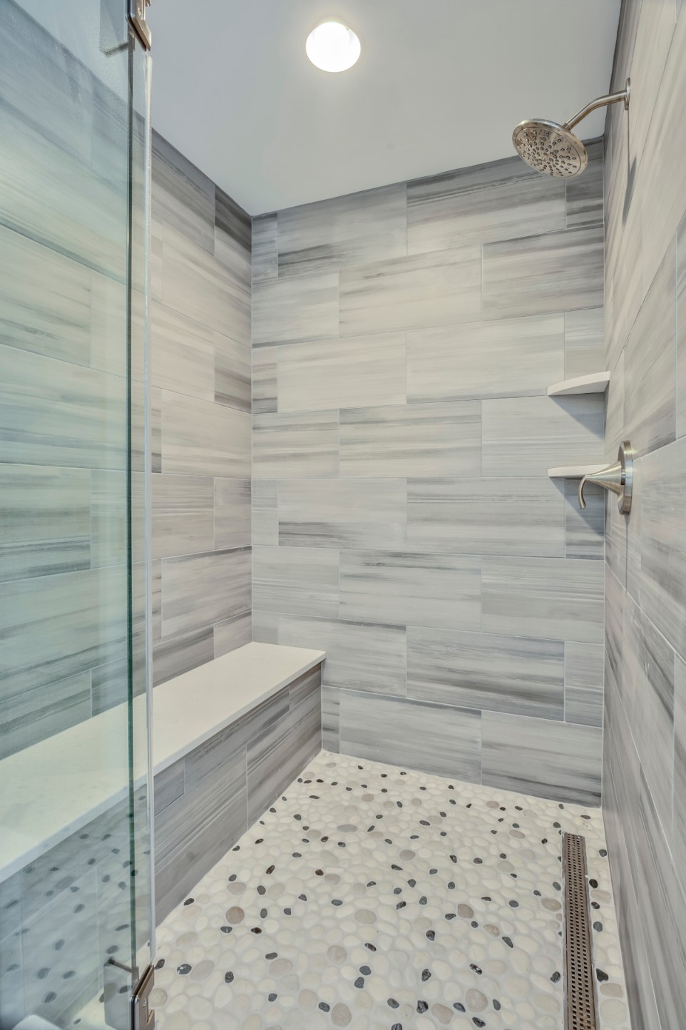 Canal Way Bathroom Remodel in Bethany Beach DE - Shower with Stone Mosaic Floor