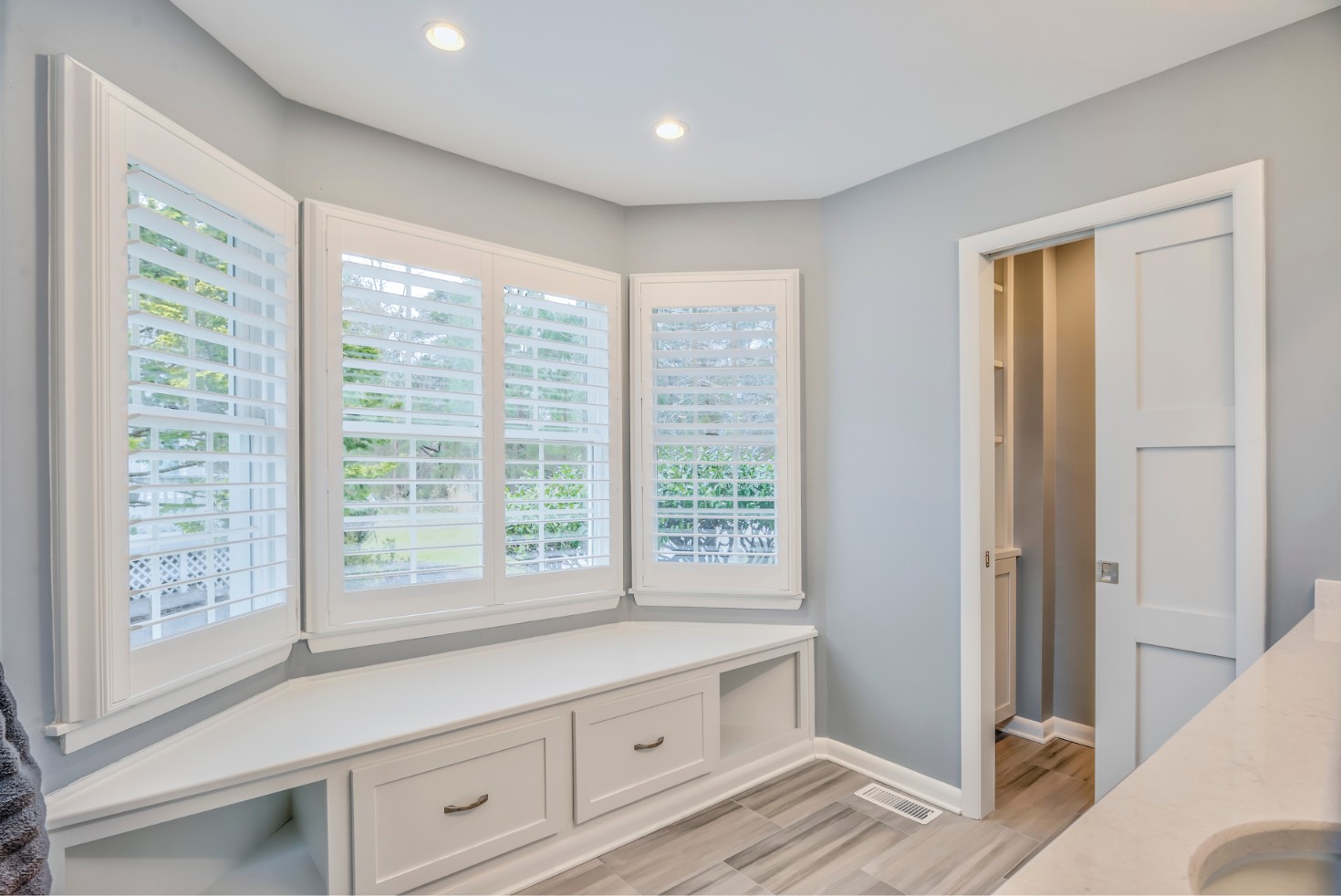 Canal Way Bathroom Remodel in Bethany Beach DE with Window Side Bench Seat