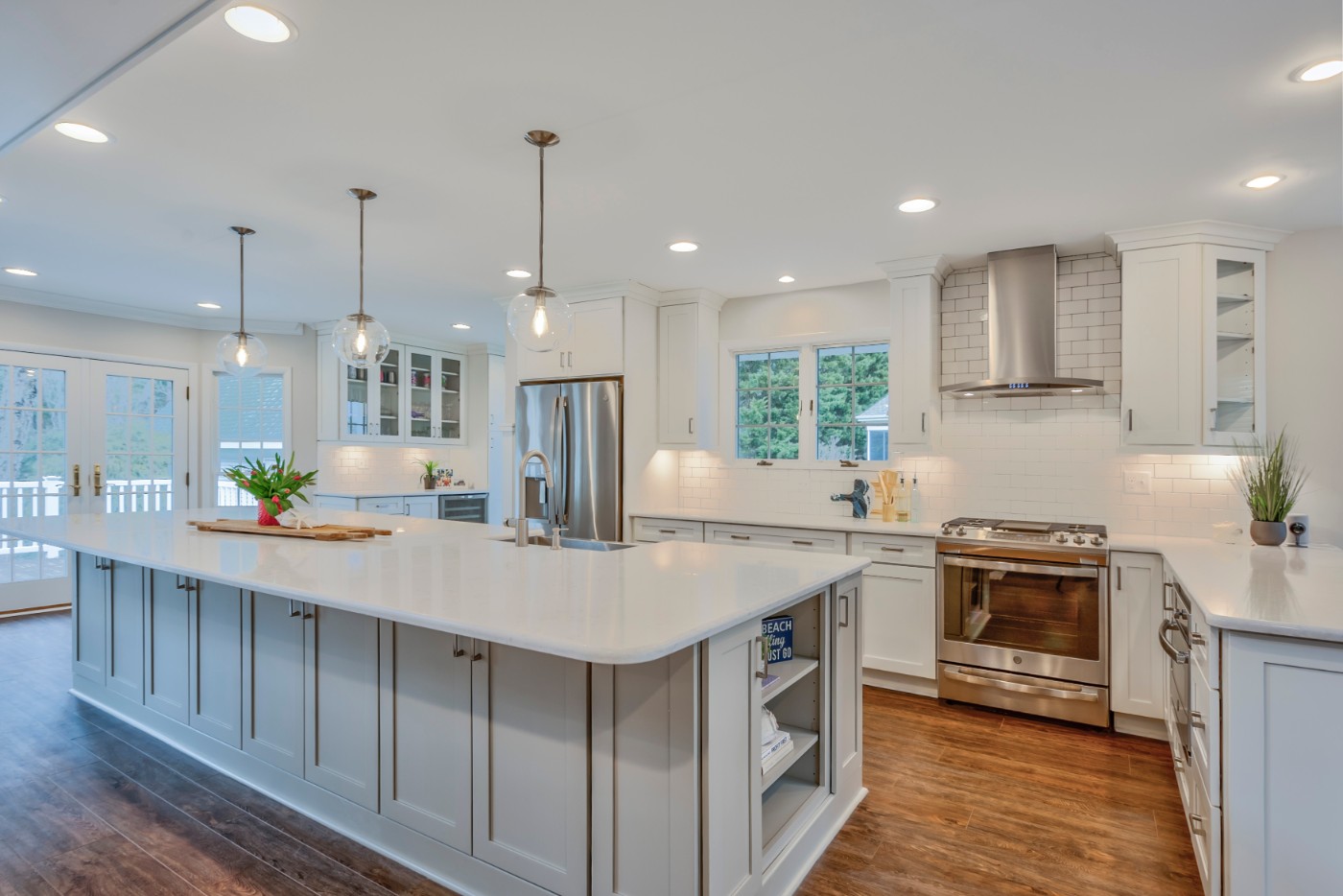 Canal Way Kitchen Remodel in Bethany Beach DE with Three Vintage Pendant Lights
