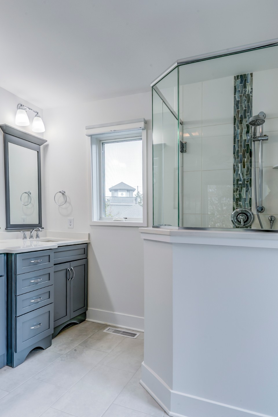 Cotton Patch Hills Bathroom Remodel in Bethany Beach DE with White Wall Paint and Glass Upper Half Shower Walls