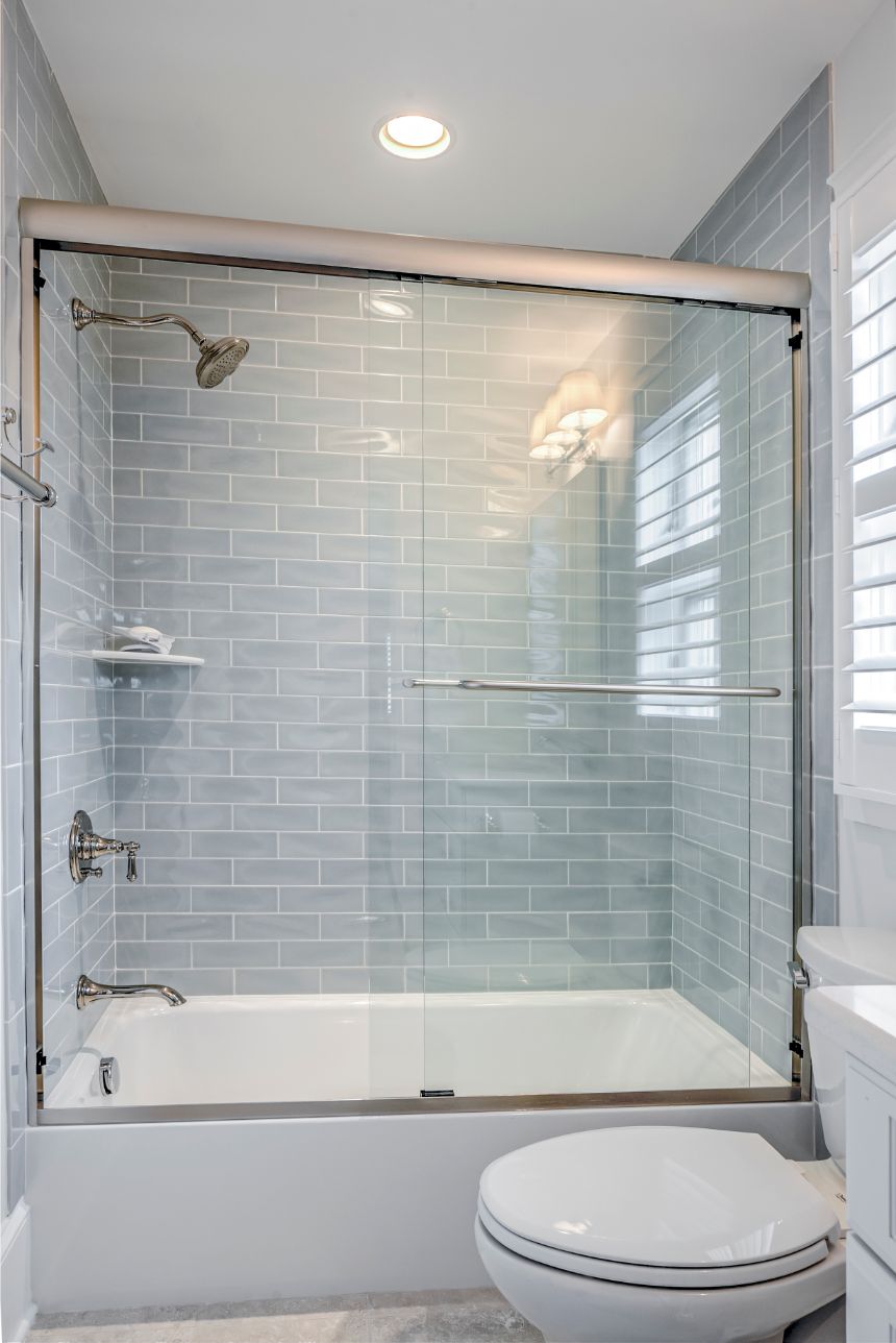 Guest Bathroom with Sliding Shower Glass Door
