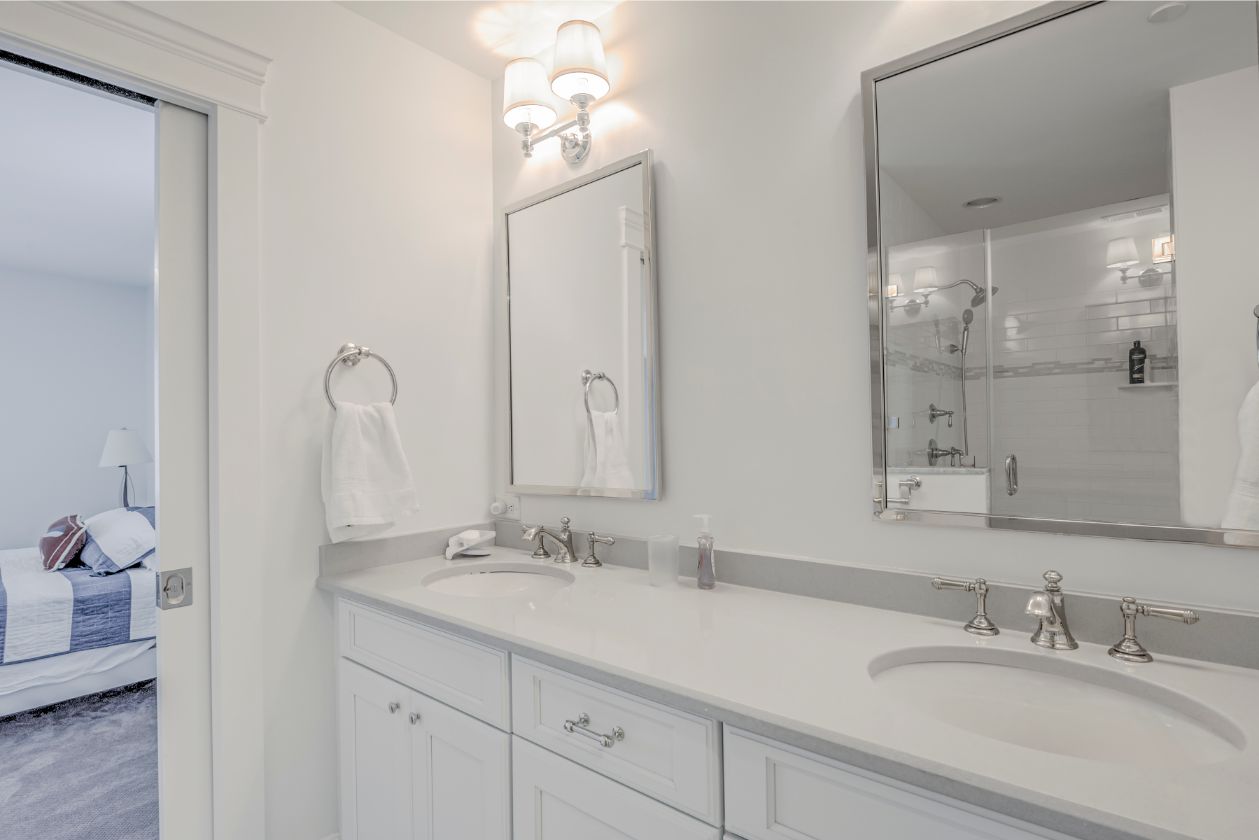 Master Bathroom with White Vanities and White Top