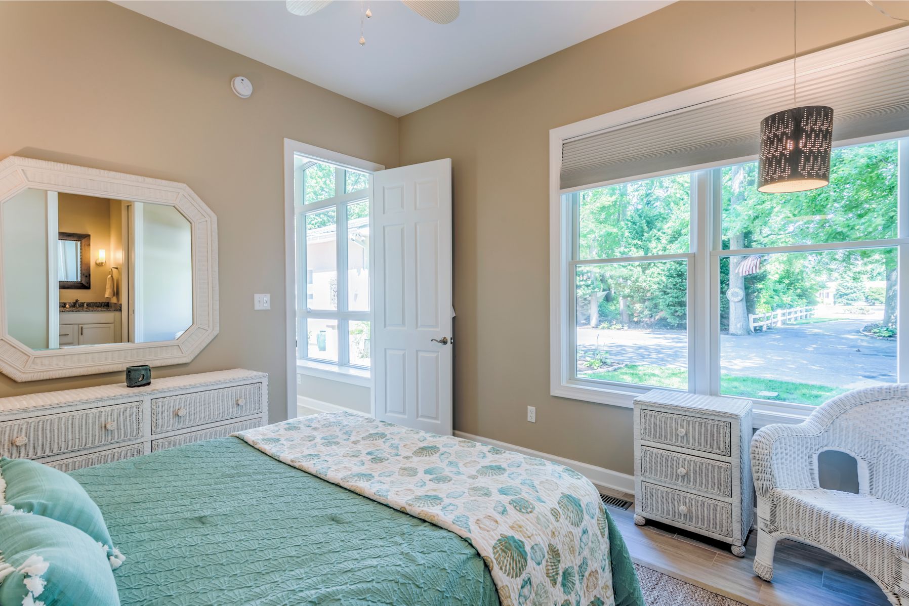 Addition in Juniper Court, Ocean Pines MD - Bedroom with Large Windows and Octagon Mirror