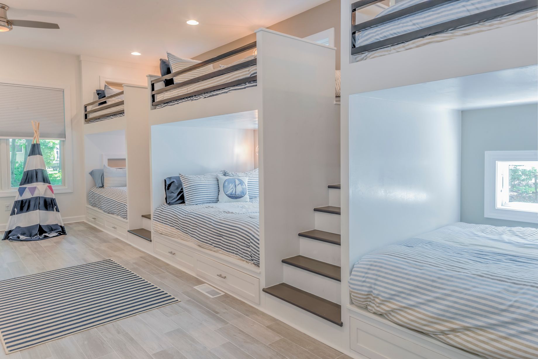 Addition in Juniper Court, Ocean Pines MD - Kids Bedroom with Three Custom Bunk Beds