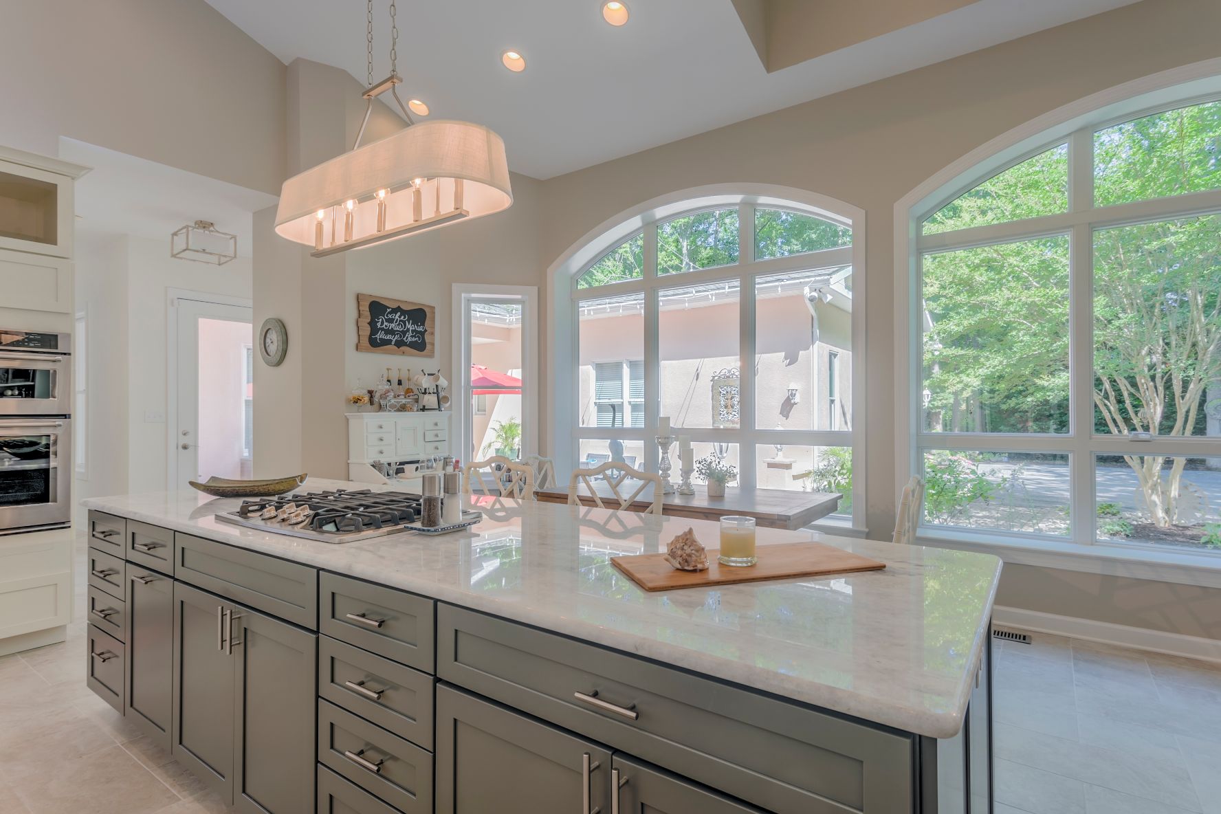 Addition in Juniper Court, Ocean Pines MD - Kitchen with Center Island and Vintage Lights