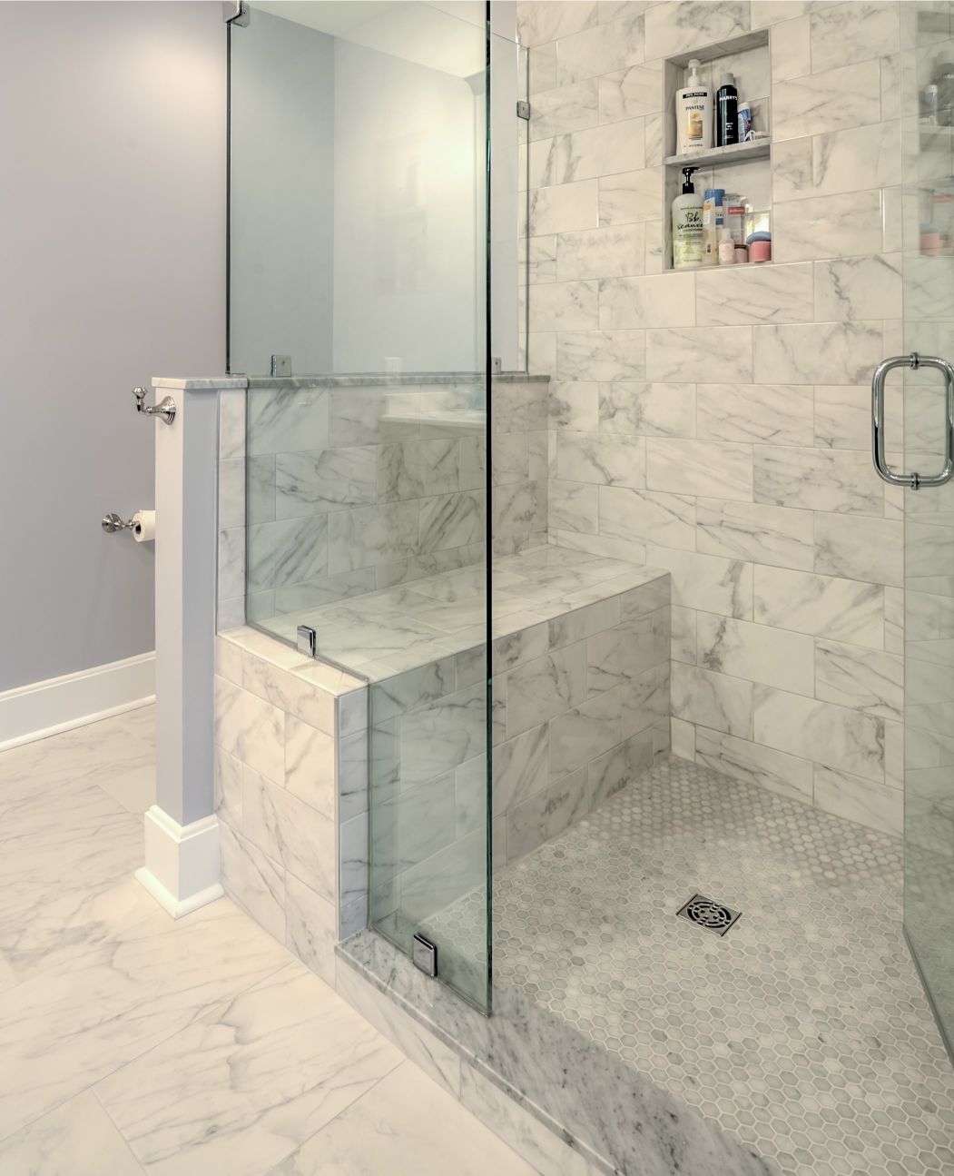 Bathroom Remodel in Kings Grant, Fenwick Island DE with Marble Shower Bench Seat