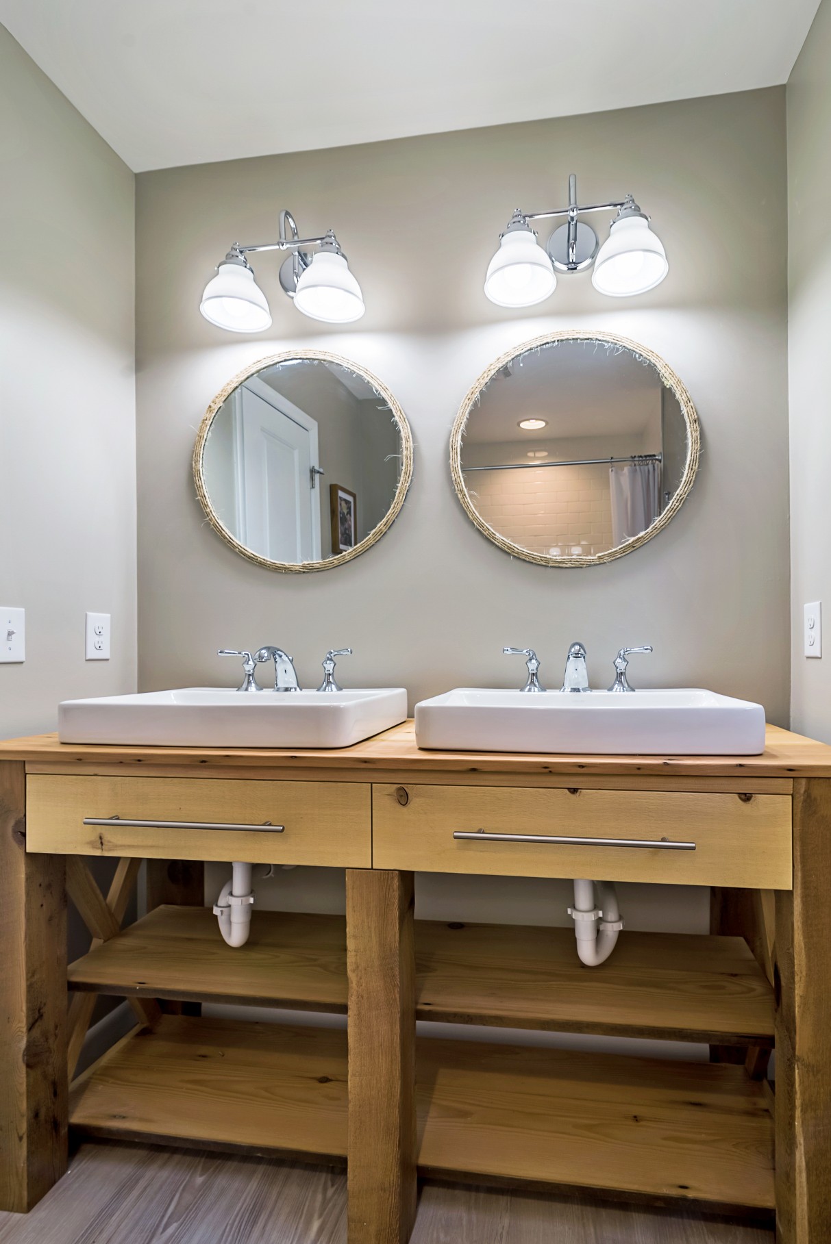 Bathroom with Dual Sinks, Dual Mirrors and Dual Lighting in Wellington Parkway, Bethany Beach DE Renovation