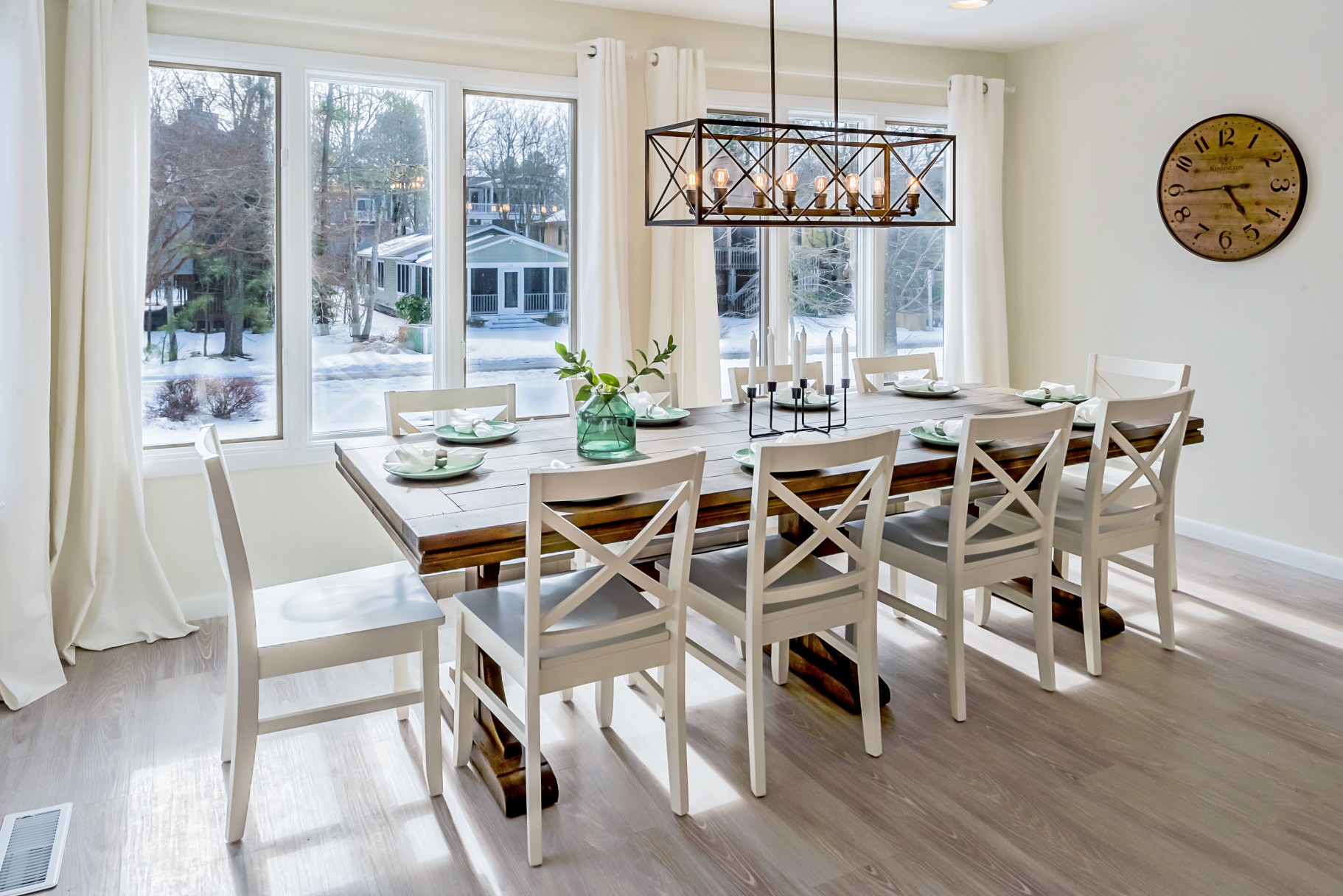 Window Side Dining Table and Large Wall Clock in Wellington Parkway, Bethany Beach DE Renovation