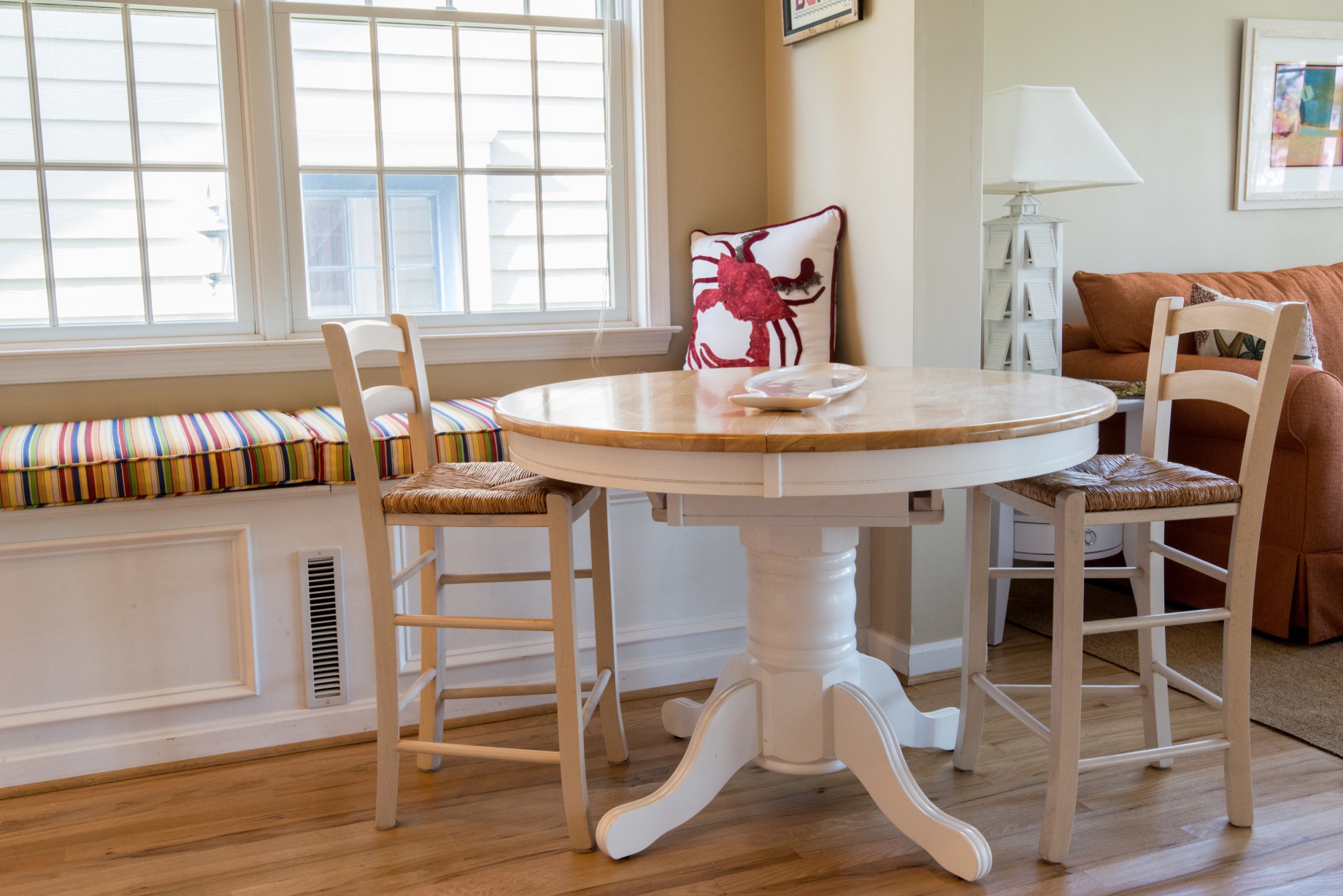 Willow Oak New Addition in Bear Trap Dunes, Ocean View DE Family Room Leisure Area with Bench Seats and Round Table